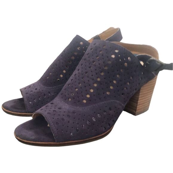 Lucky Brand Women Sz 6.5 Laser Cut Slingback Open Toe Block Heels Sandals - Picture 4 of 9